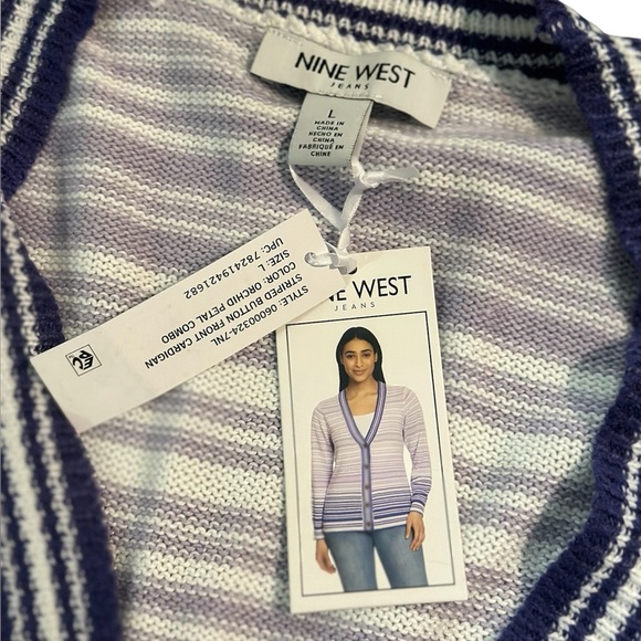 NINE WEST Women's Ombre Striped Button Up Sweater Size Large - Picture 4 of 7